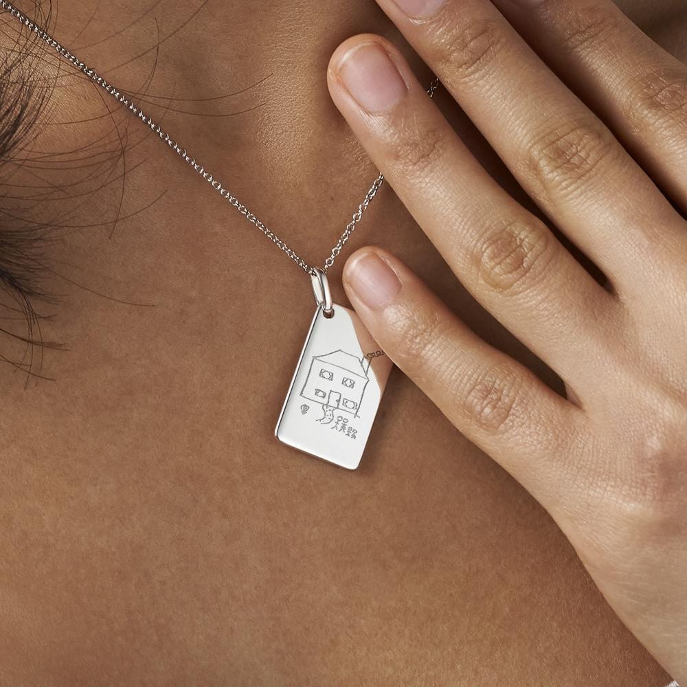 Load image into Gallery viewer, EverWith Engraved Love Tag Drawing Memorial Pendant with Fine Crystals
