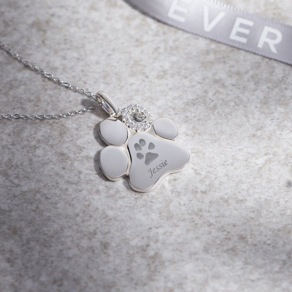 Load image into Gallery viewer, EverWith Engraved Paw Print Memorial Pawprint Pendant with Fine Crystals
