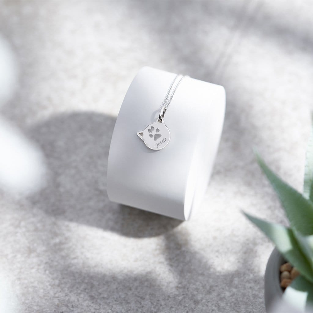 Load image into Gallery viewer, EverWith Engraved Cat Pawprint Memorial Pendant with Fine Crystal