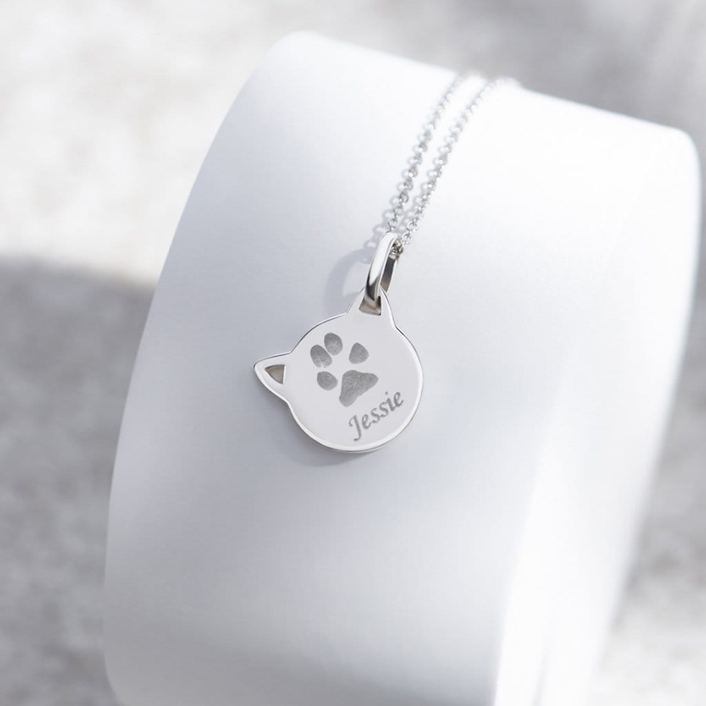 Load image into Gallery viewer, EverWith Engraved Cat Pawprint Memorial Pendant with Fine Crystal