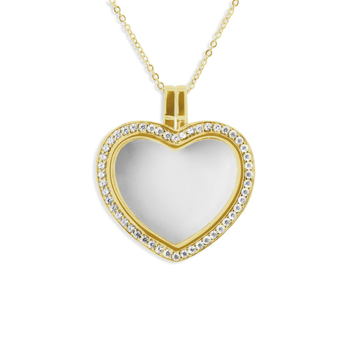 EverWith Large Heart Glass Locket Sterling Silver Cremation Ashes Locket With Fine Crystals