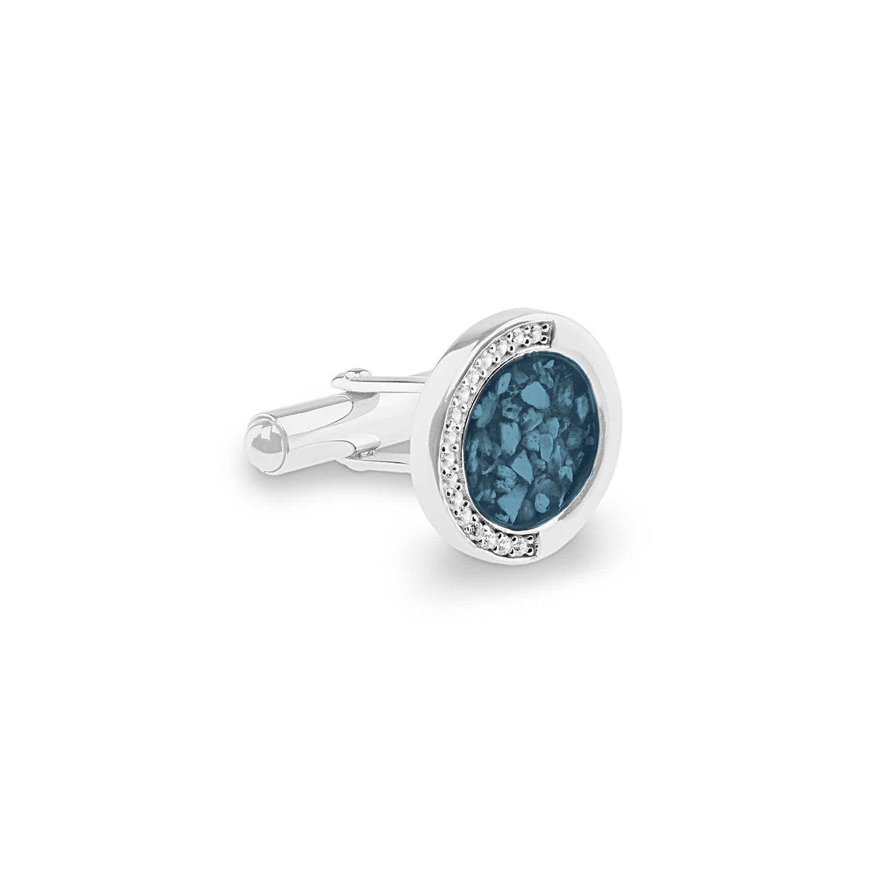 Load image into Gallery viewer, EverWith Gents Fancy Round Memorial Ashes Cufflinks with Fine Crystals